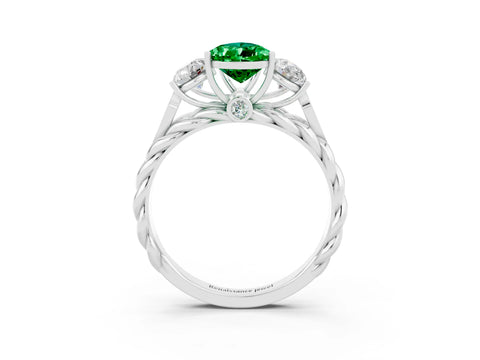 White gold Three-Stone Pear Cut Emerald Braided Band Ring with Four-Prong Setting_15