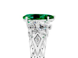 White gold Three-Stone Pear Cut Emerald Braided Band Ring with Four-Prong Setting_17