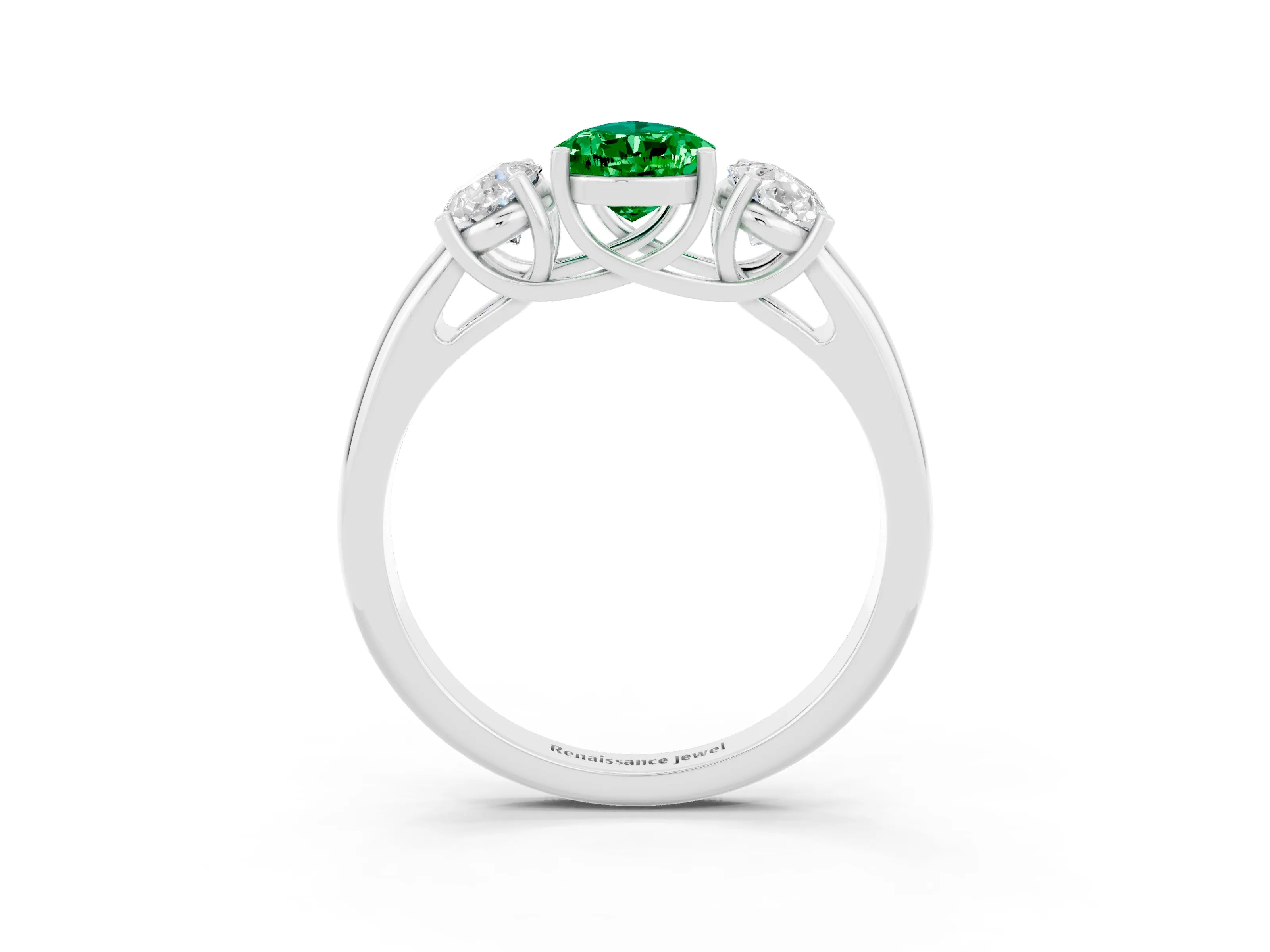 White gold Three-Stone Pear Cut Emerald Engagement Ring with Prong Setting_3