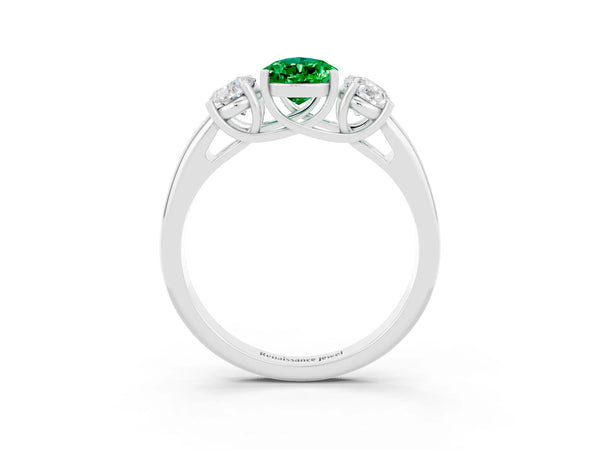White gold Three-Stone Pear Cut Emerald Engagement Ring with Prong Setting