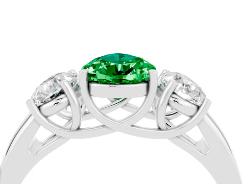 White gold Three-Stone Pear Cut Emerald Engagement Ring with Prong Setting_4