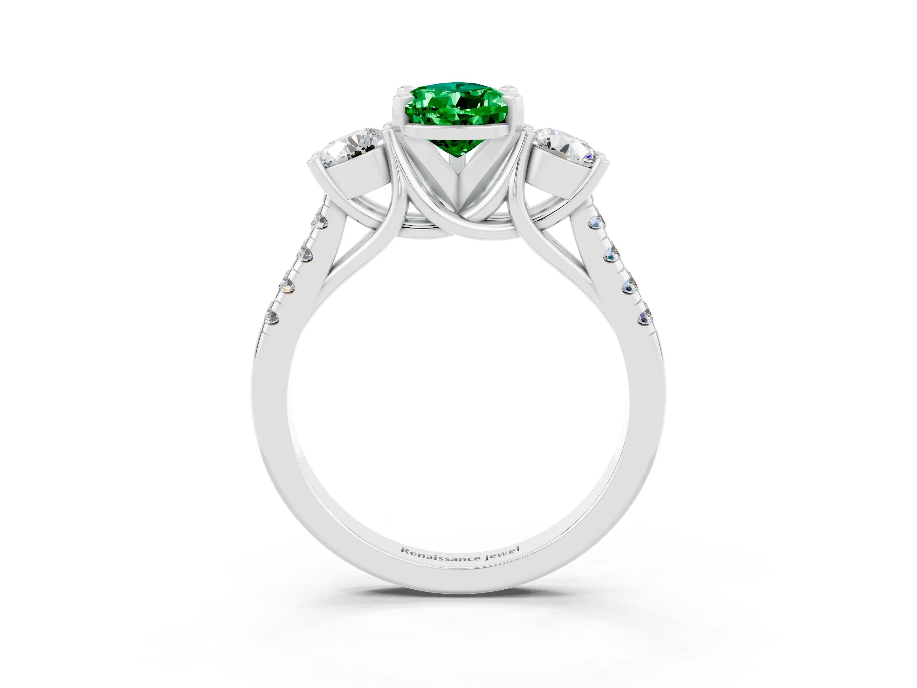 White gold Three-Stone Pear Cut Emerald Pavé Band with Four-Prong Setting_3