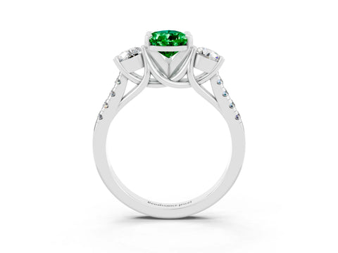 White gold Three-Stone Pear Cut Emerald Pavé Band with Four-Prong Setting_3
