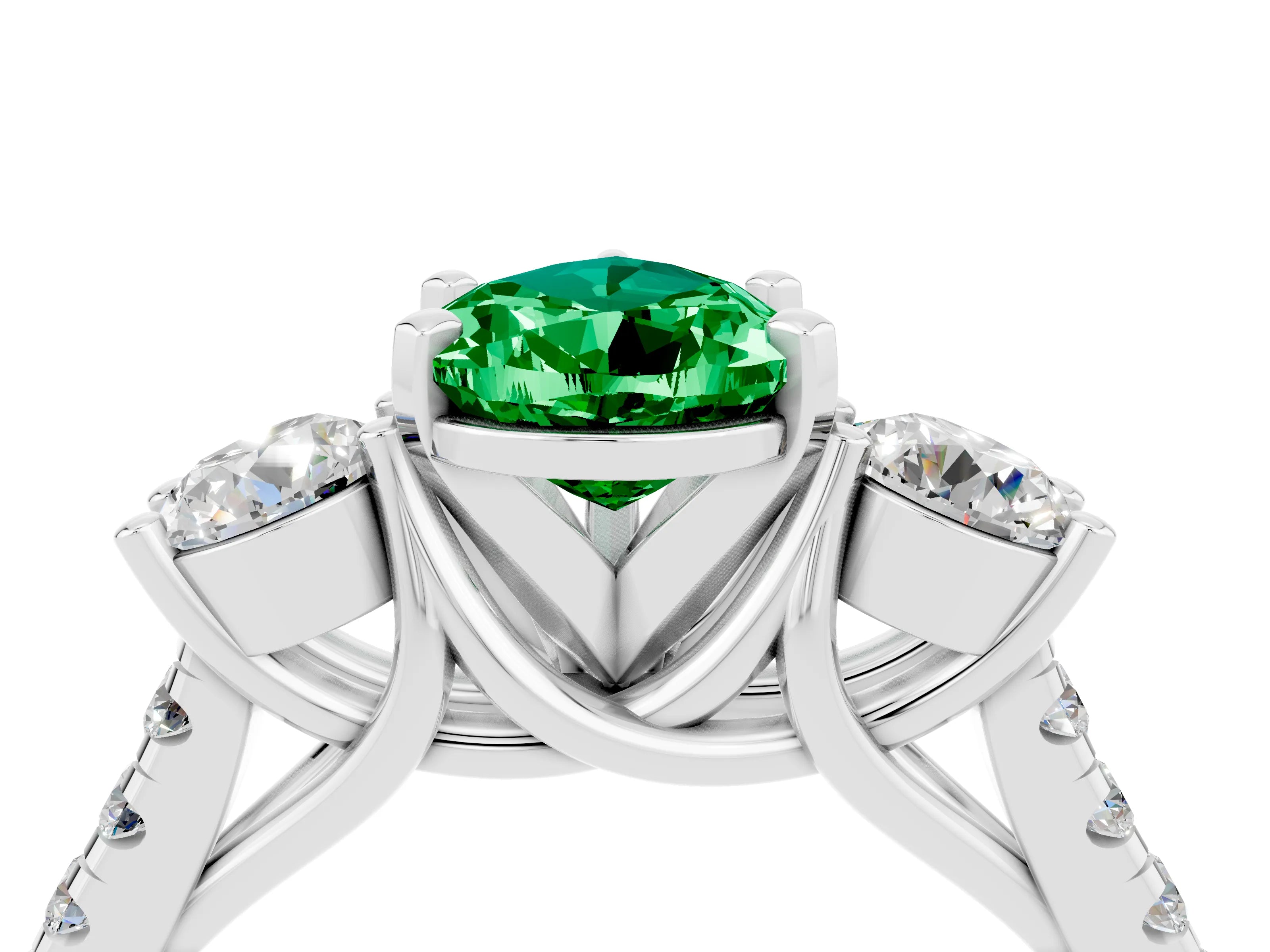 White gold Three-Stone Pear Cut Emerald Pavé Band with Four-Prong Setting_4
