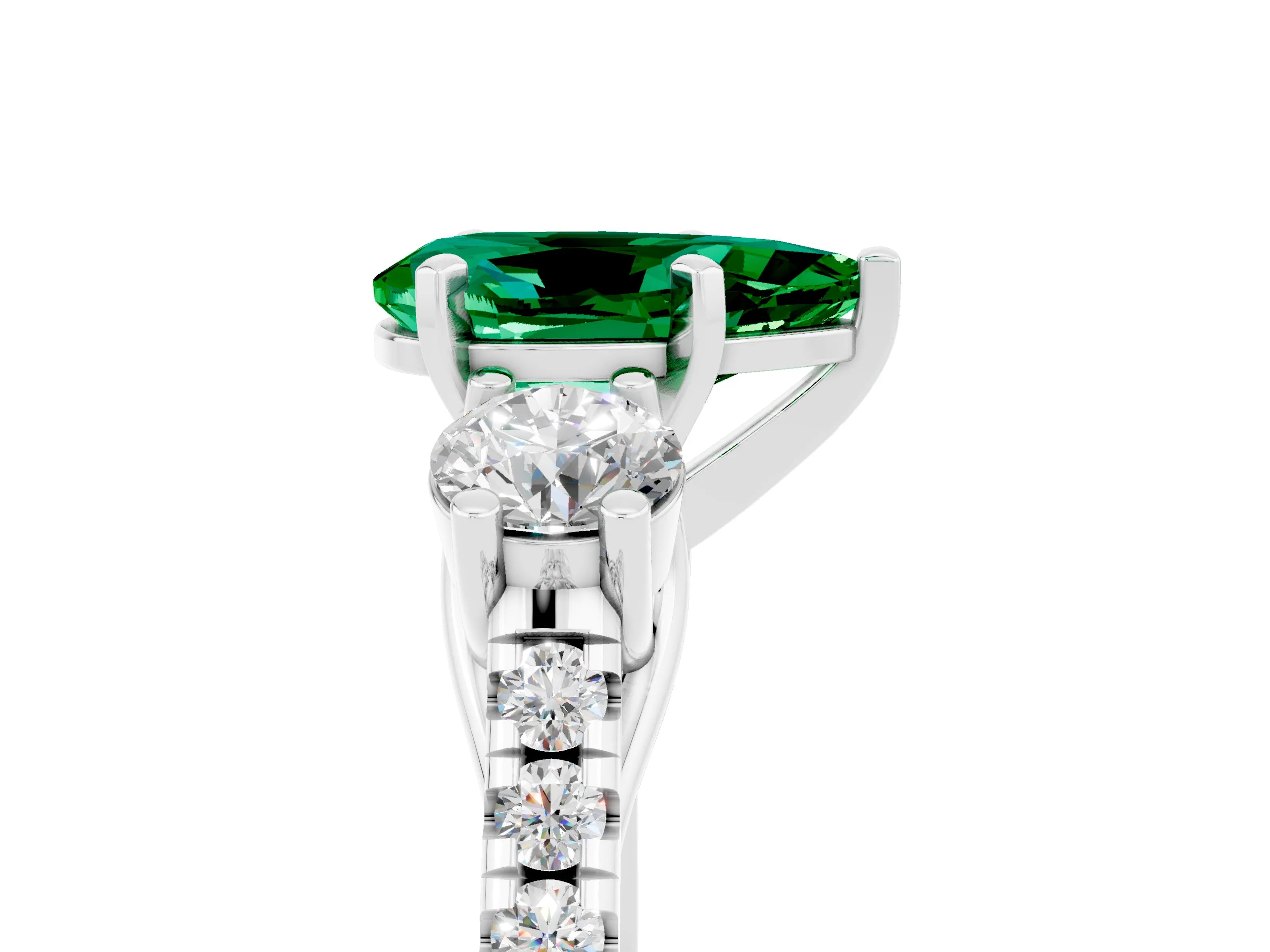White gold Three-Stone Pear Cut Emerald Pavé Band with Four-Prong Setting_5