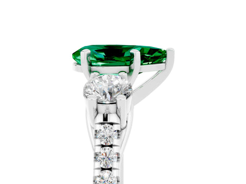 White gold Three-Stone Pear Cut Emerald Pavé Band with Four-Prong Setting_5