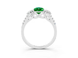 White gold Three-Stone Pear Cut Emerald Ring with Pavé Band and Prong Setting_15