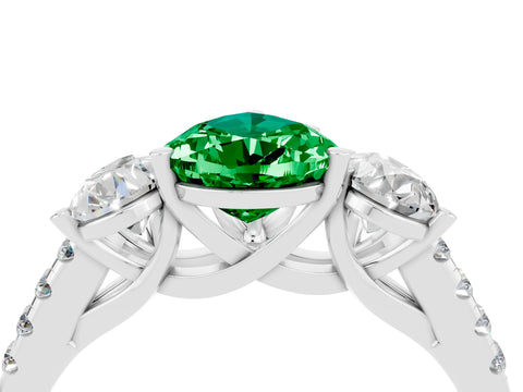 White gold Three-Stone Pear Cut Emerald Ring with Pavé Band and Prong Setting_16