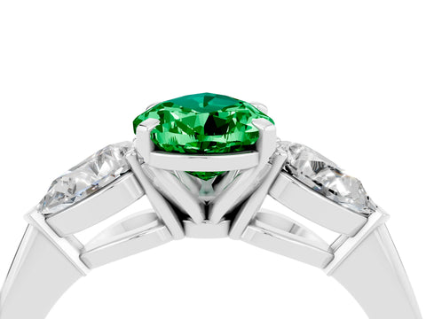 White gold Three-Stone Pear Cut Emerald Ring with Pear Side Stones and Four-Prong Setting_4