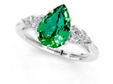 White gold Three-Stone Pear Cut Emerald Ring with Pear  Side Stones in Four-Prong Setting_13