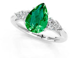 White gold Three-Stone Pear Cut Emerald Ring with Pear  Side Stones in Four-Prong Setting_49