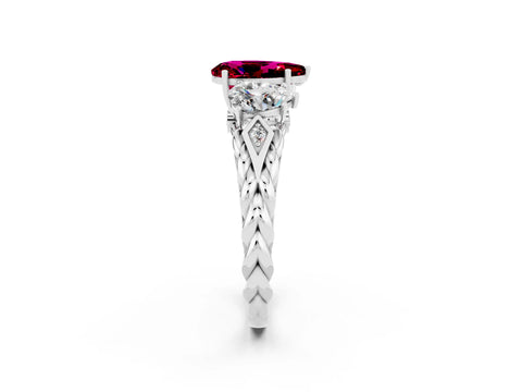White gold Three-Stone Pear Cut Garnet Braided Band Ring with Four-Prong Setting_14
