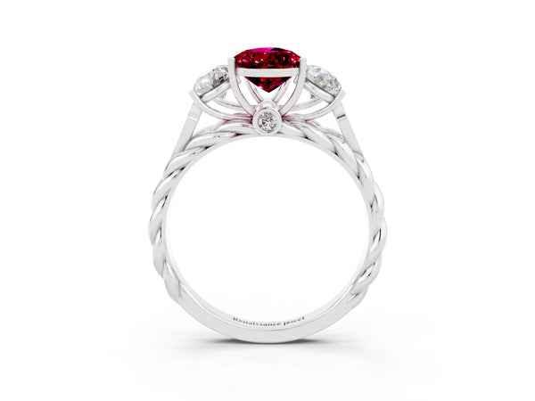 Platinum Three-Stone Pear Cut Garnet Braided Band Ring with Four-Prong Setting