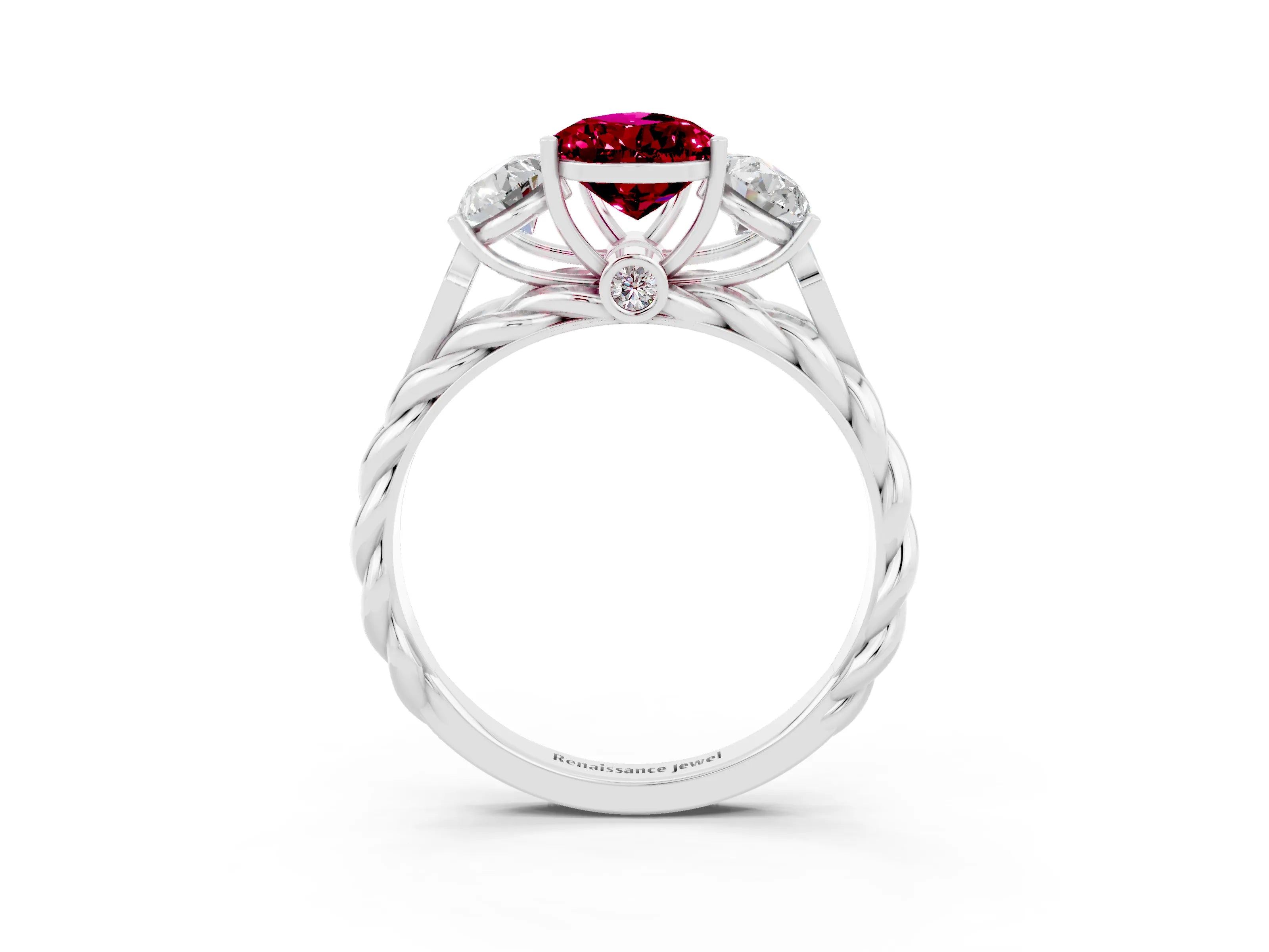 White gold Three-Stone Pear Cut Garnet Braided Band Ring with Four-Prong Setting_15