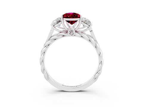 White gold Three-Stone Pear Cut Garnet Braided Band Ring with Four-Prong Setting_15