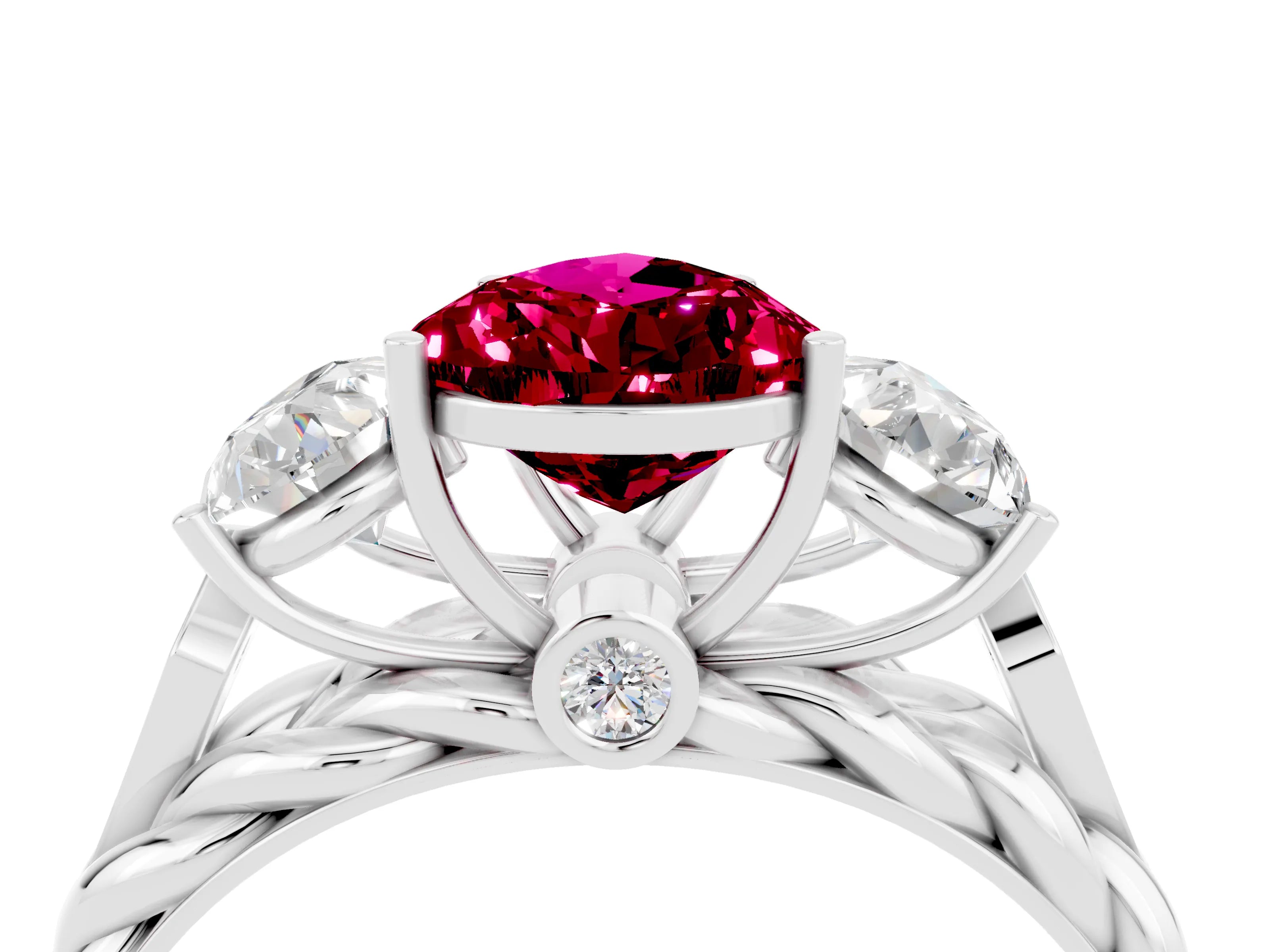 White gold Three-Stone Pear Cut Garnet Braided Band Ring with Four-Prong Setting_16