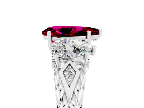 White gold Three-Stone Pear Cut Garnet Braided Band Ring with Four-Prong Setting_17