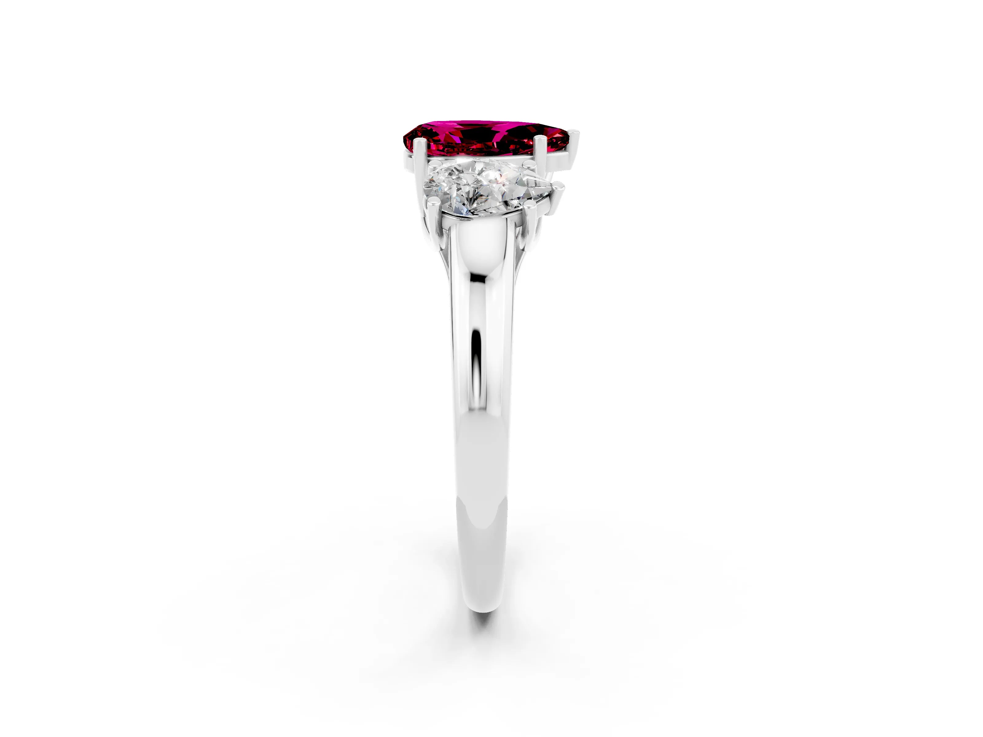 White gold Three-Stone Pear Cut Garnet Engagement Ring with Prong Setting_2