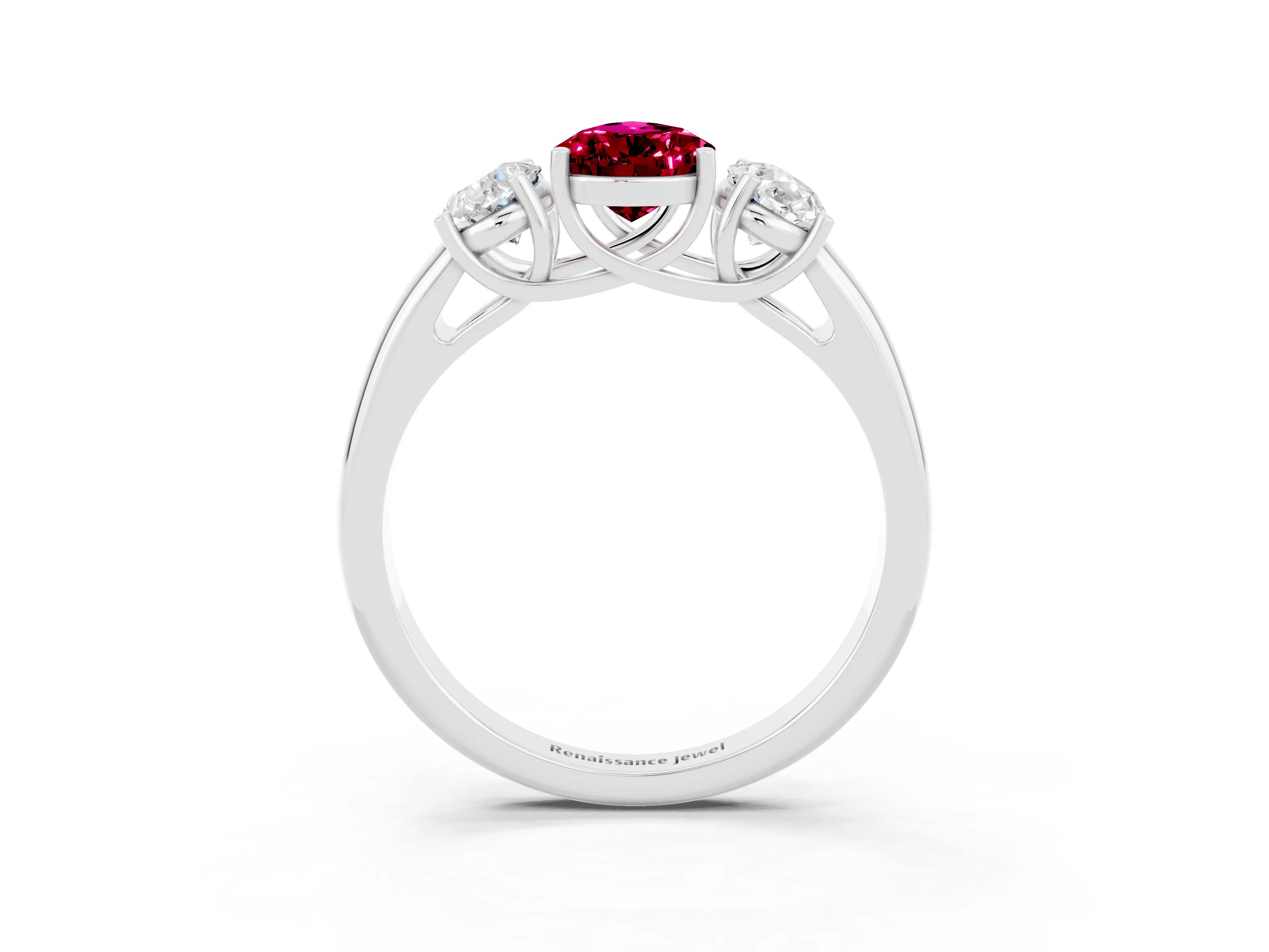 White gold Three-Stone Pear Cut Garnet Engagement Ring with Prong Setting_3