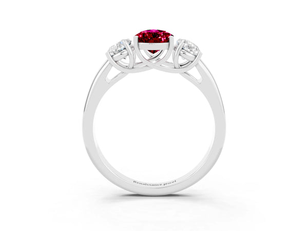 Silver Three-Stone Pear Cut Garnet Engagement Ring with Prong Setting