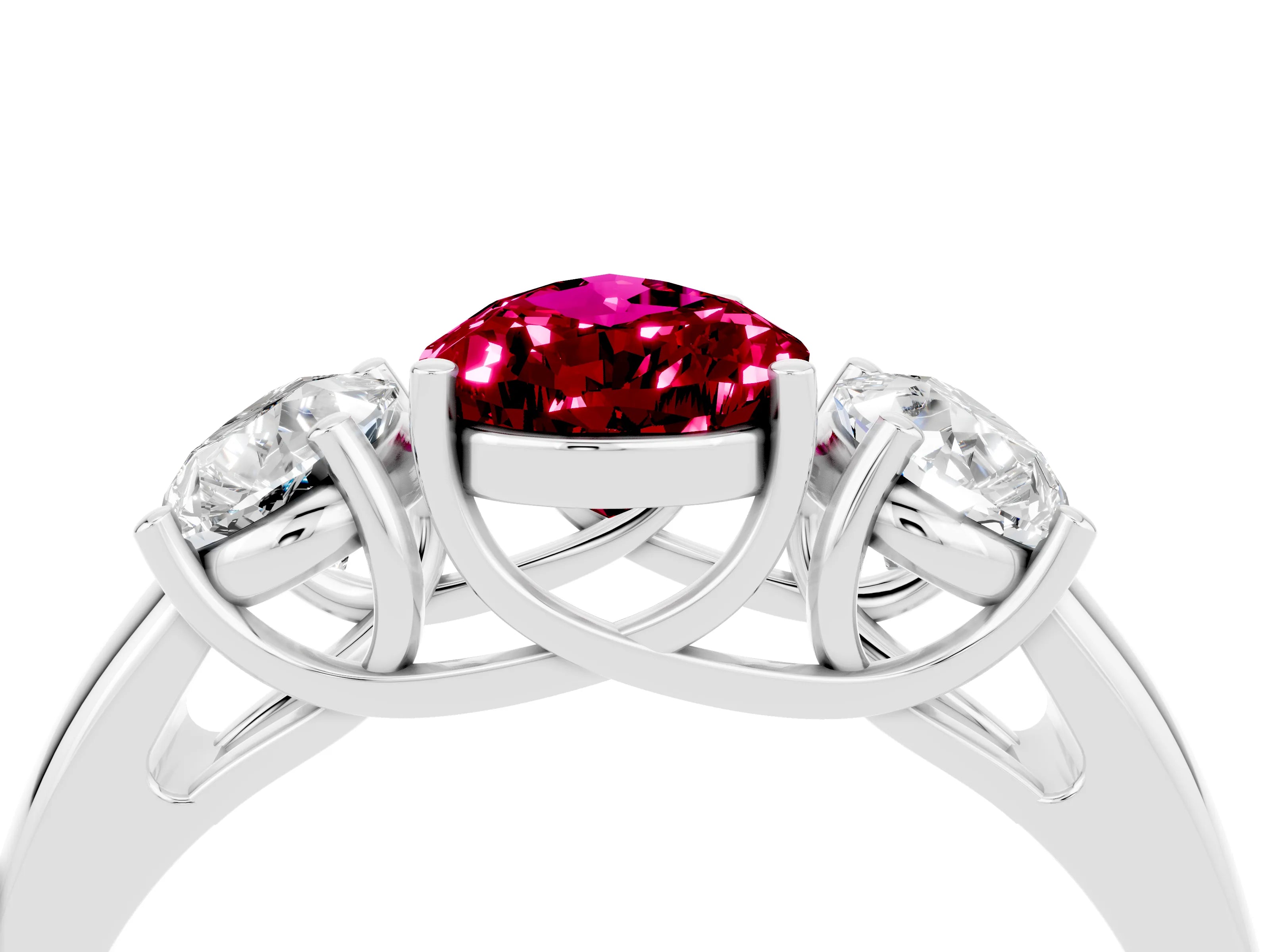 White gold Three-Stone Pear Cut Garnet Engagement Ring with Prong Setting_4