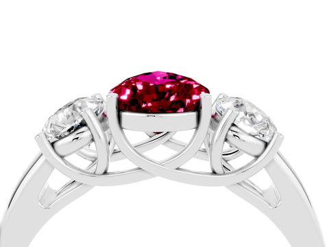 White gold Three-Stone Pear Cut Garnet Engagement Ring with Prong Setting_4