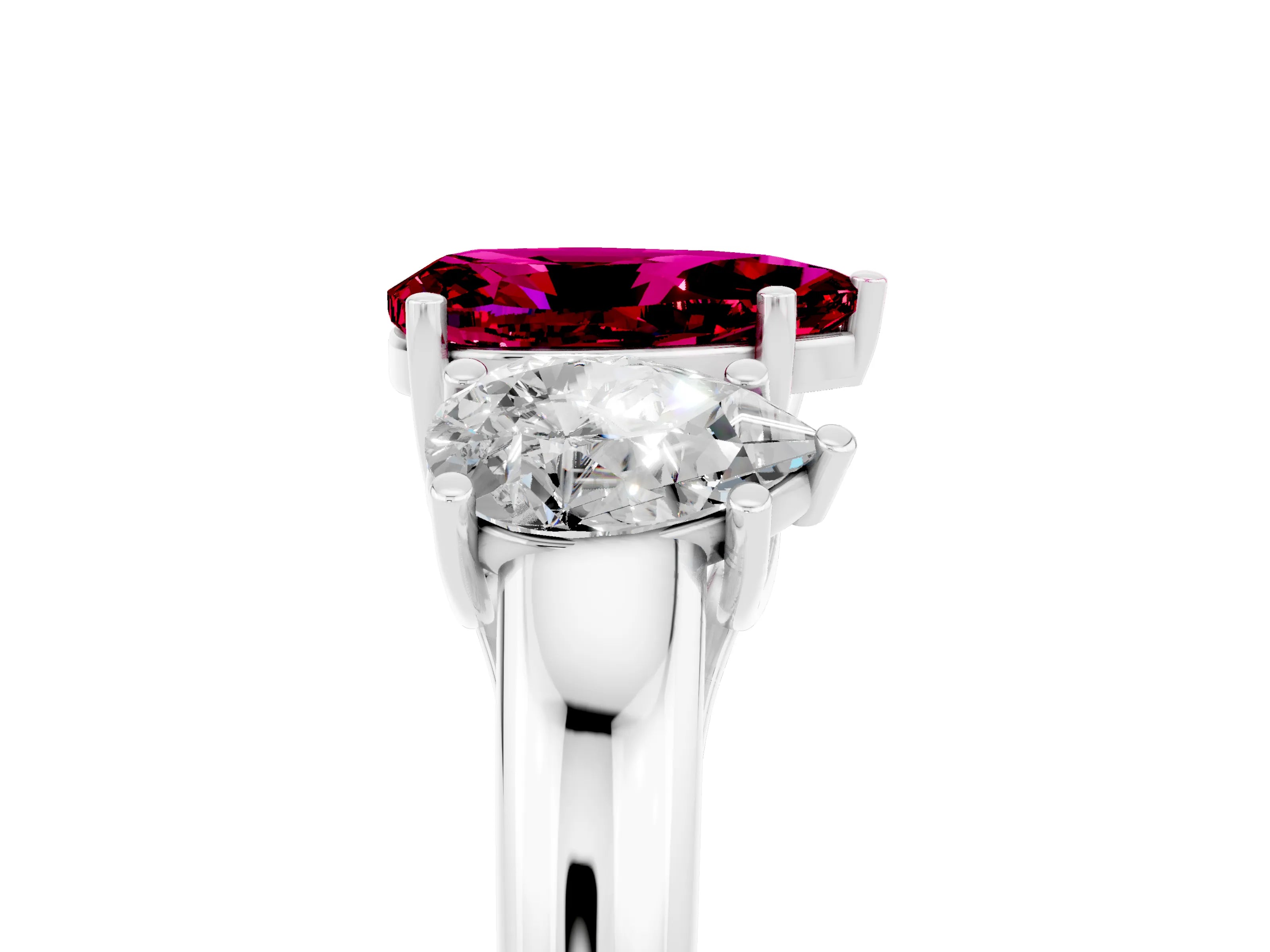 White gold Three-Stone Pear Cut Garnet Engagement Ring with Prong Setting_5
