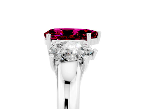 White gold Three-Stone Pear Cut Garnet Engagement Ring with Prong Setting_5