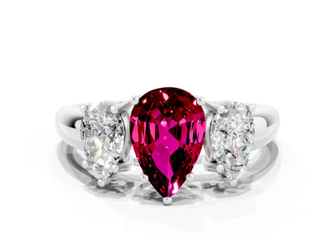 White gold Three-Stone Pear Cut Garnet Engagement Ring with Prong Setting