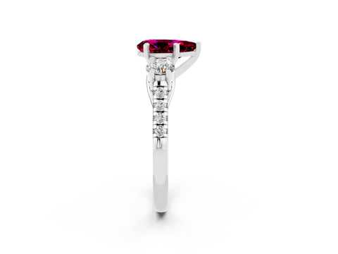 White gold Three-Stone Pear Cut Garnet Pavé Band with Four-Prong Setting_2