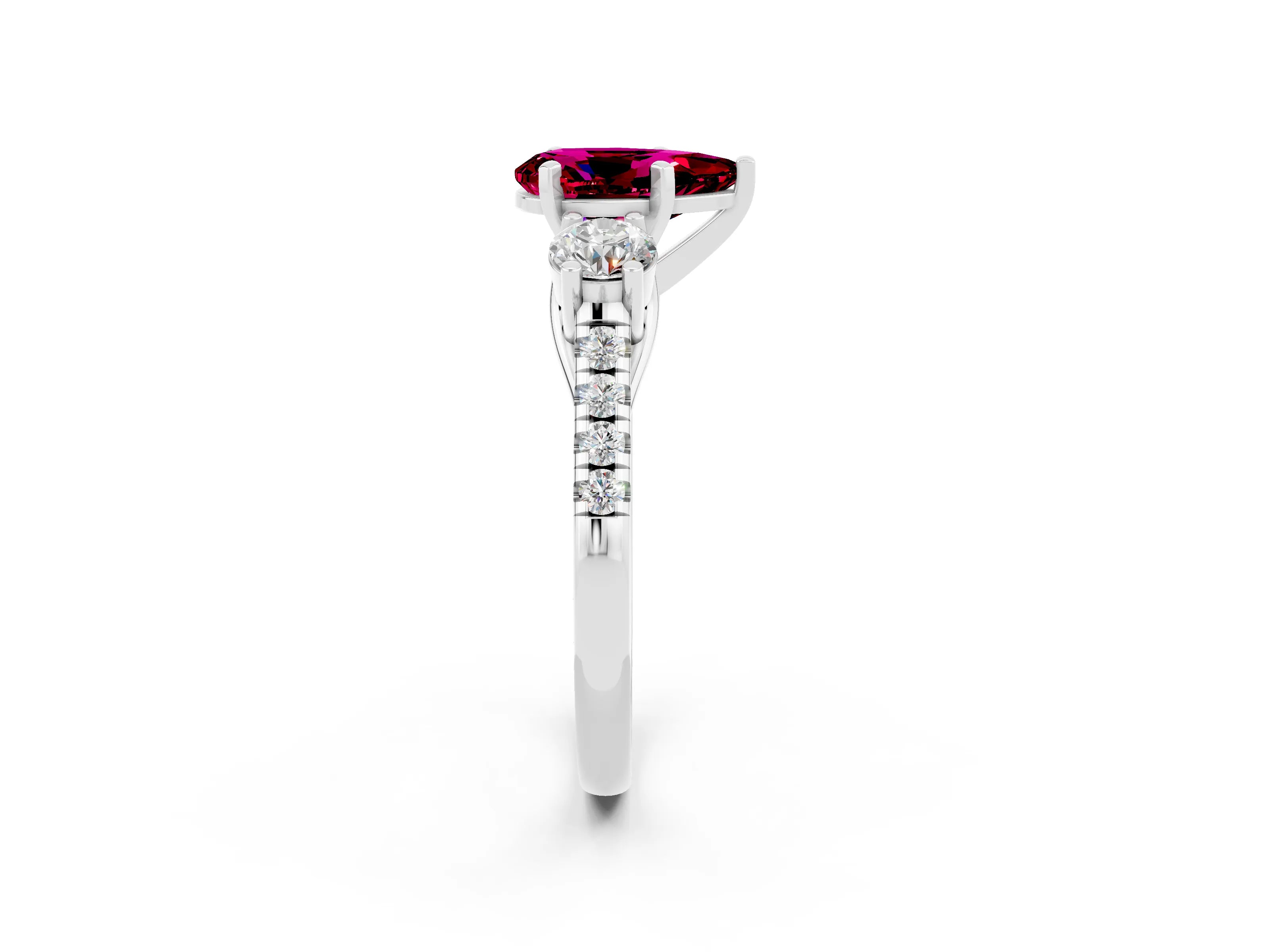White gold Three-Stone Pear Cut Garnet Pavé Band with Four-Prong Setting_2