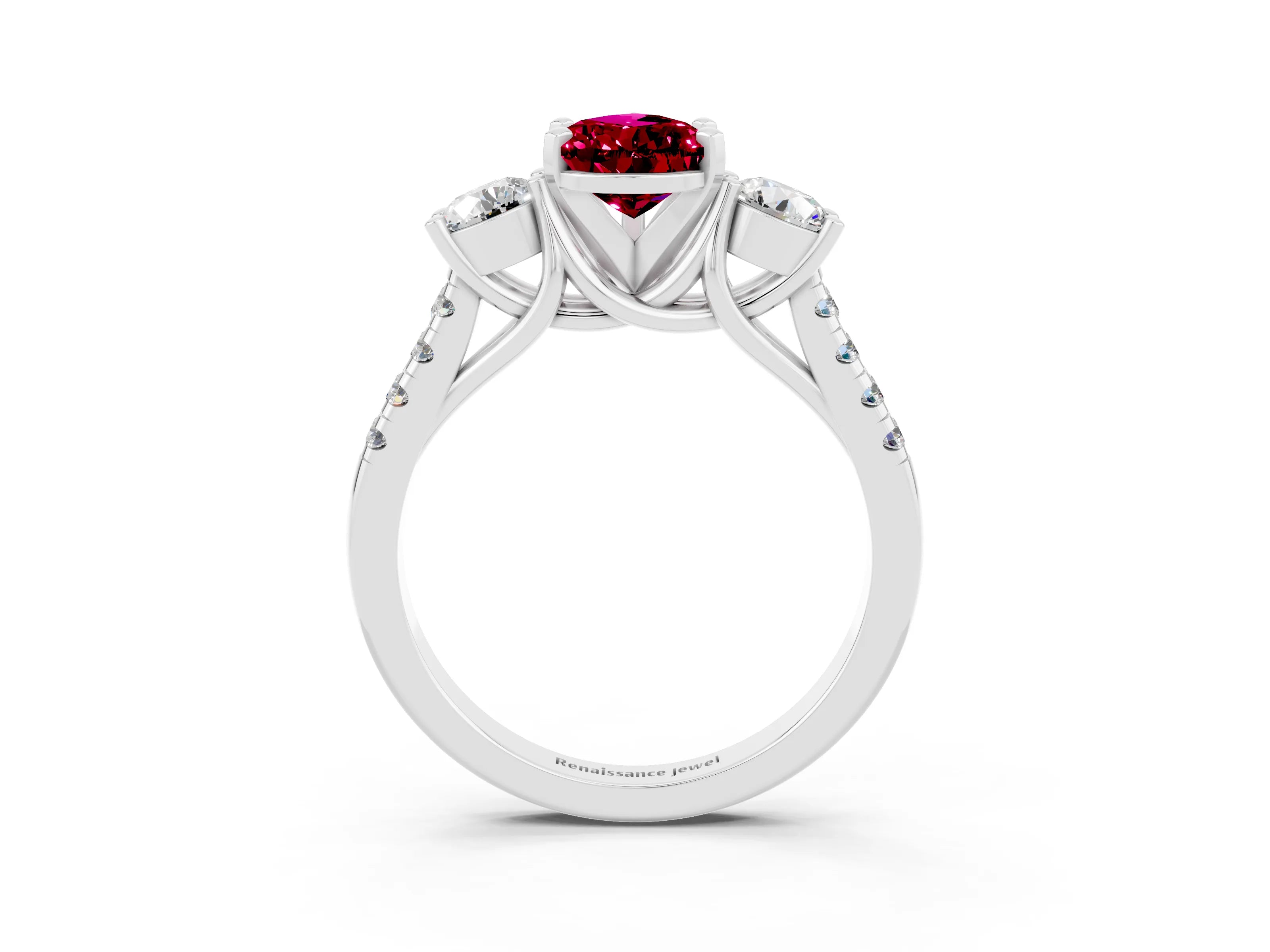 White gold Three-Stone Pear Cut Garnet Pavé Band with Four-Prong Setting_3