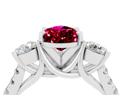 White gold Three-Stone Pear Cut Garnet Pavé Band with Four-Prong Setting_4