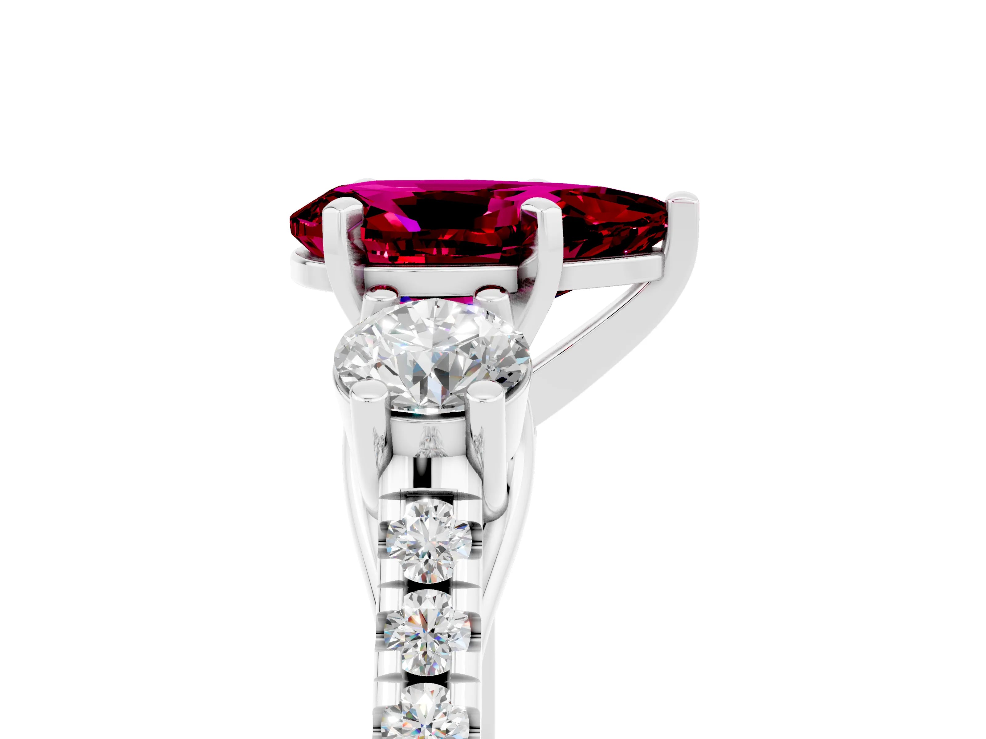White gold Three-Stone Pear Cut Garnet Pavé Band with Four-Prong Setting_5