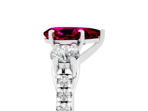 White gold Three-Stone Pear Cut Garnet Pavé Band with Four-Prong Setting_5