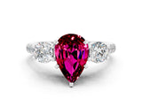 White gold Three-Stone Pear Cut Garnet Pavé Band with Four-Prong Setting