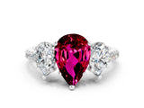 White gold Three-Stone Pear Cut Garnet Ring with Pavé Band and Prong Setting_12