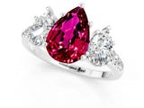 White gold Three-Stone Pear Cut Garnet Ring with Pavé Band and Prong Setting_13