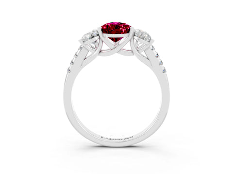 White gold Three-Stone Pear Cut Garnet Ring with Pavé Band and Prong Setting_15