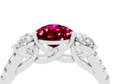 White gold Three-Stone Pear Cut Garnet Ring with Pavé Band and Prong Setting_16