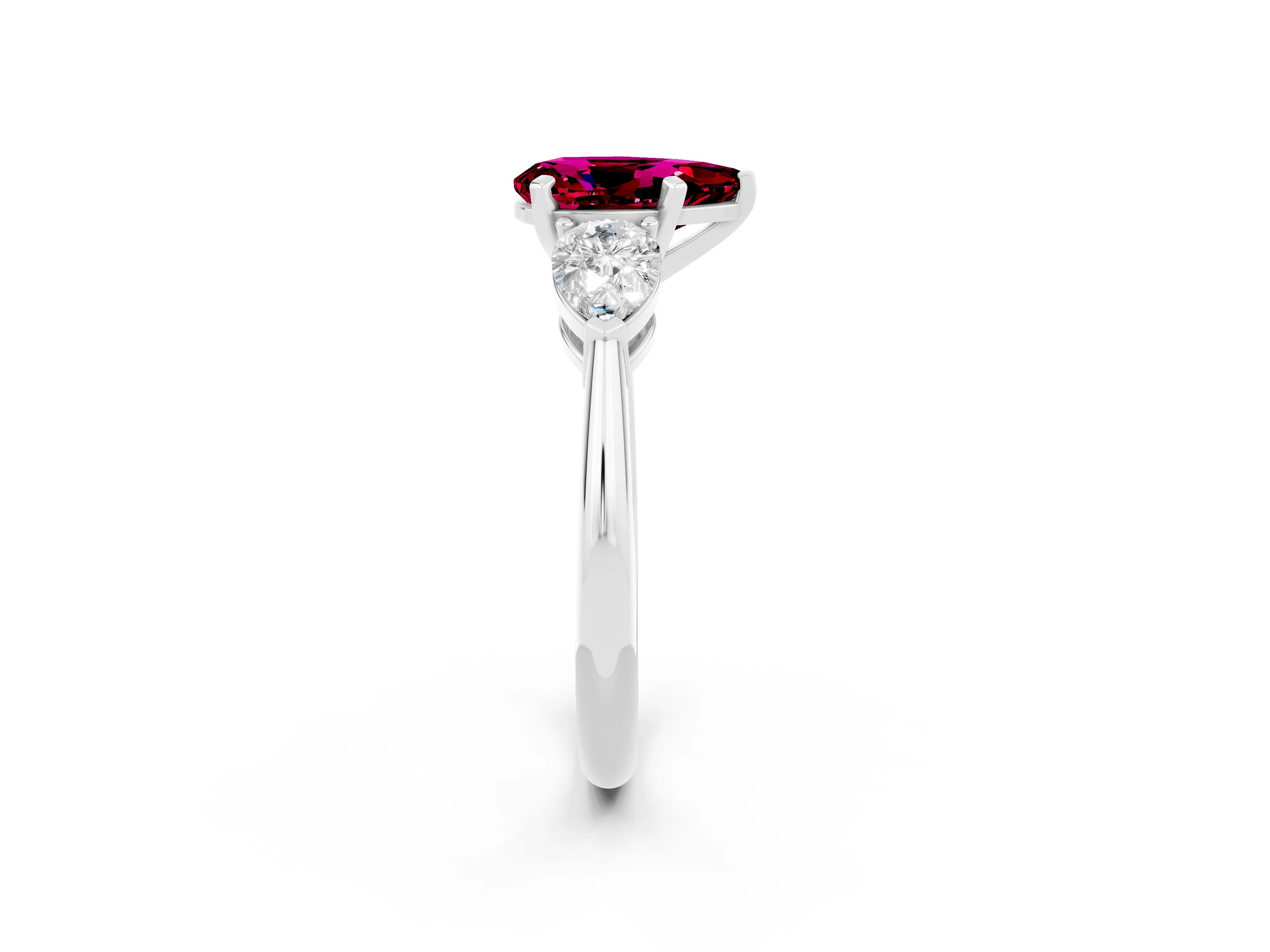 White gold Three-Stone Pear Cut Garnet Ring with Pear Side Stones and Four-Prong Setting_2