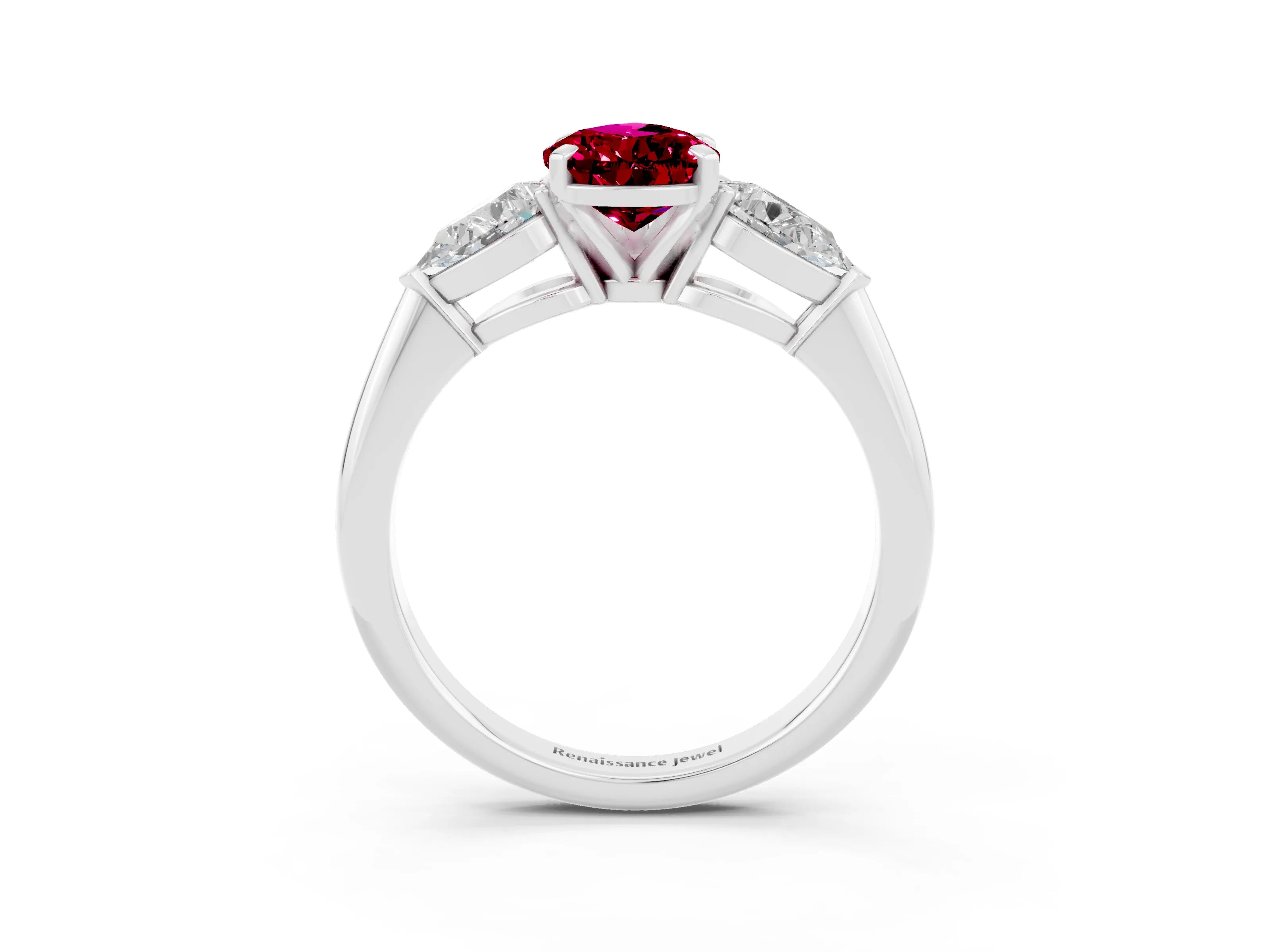 White gold Three-Stone Pear Cut Garnet Ring with Pear Side Stones and Four-Prong Setting_3