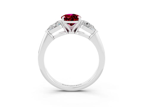 White gold Three-Stone Pear Cut Garnet Ring with Pear Side Stones and Four-Prong Setting_3