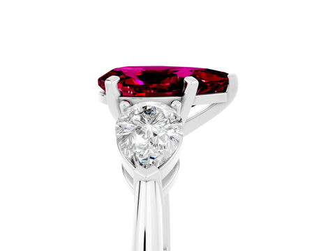 White gold Three-Stone Pear Cut Garnet Ring with Pear Side Stones and Four-Prong Setting_5