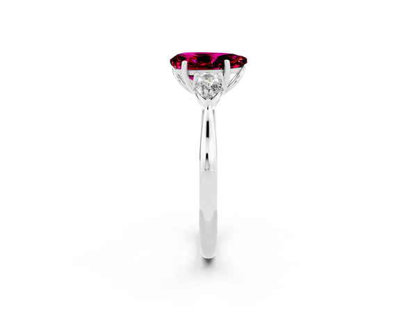 Platinum Three-Stone Pear Cut Garnet Ring with Pear  Side Stones in Four-Prong Setting