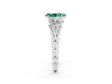 White gold Three-Stone Pear Cut Green Sapphire Braided Band Ring with Four-Prong Setting_14