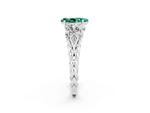 White gold Three-Stone Pear Cut Green Sapphire Braided Band Ring with Four-Prong Setting_14