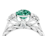 White gold Three-Stone Pear Cut Green Sapphire Braided Band Ring with Four-Prong Setting_16