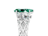 White gold Three-Stone Pear Cut Green Sapphire Braided Band Ring with Four-Prong Setting_17