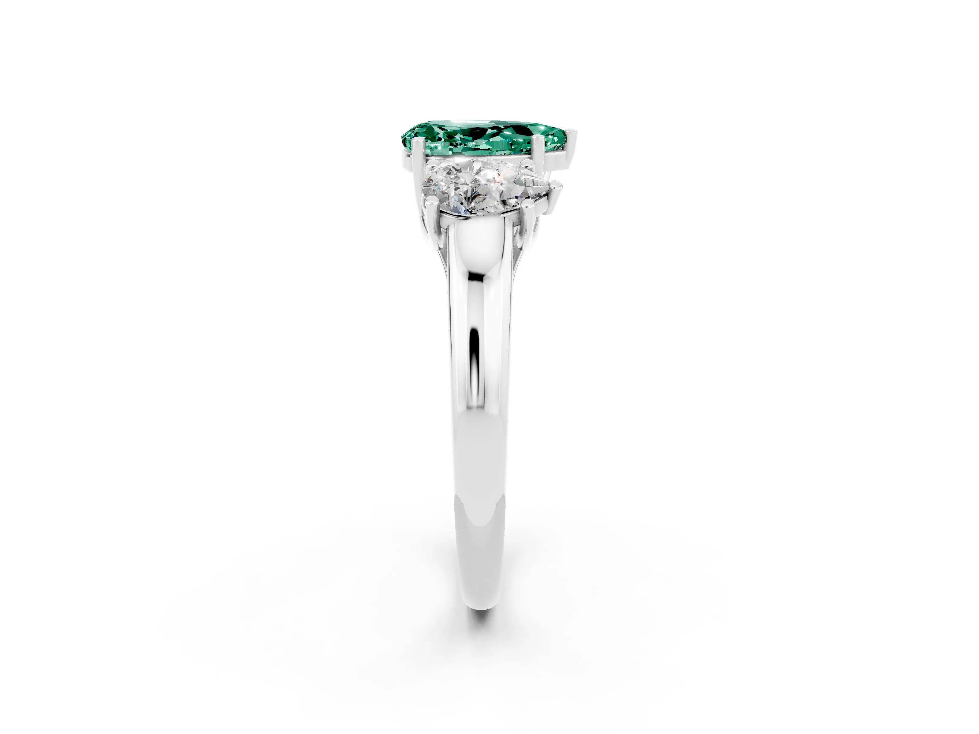 White gold Three-Stone Pear Cut Green Sapphire Engagement Ring with Prong Setting_2